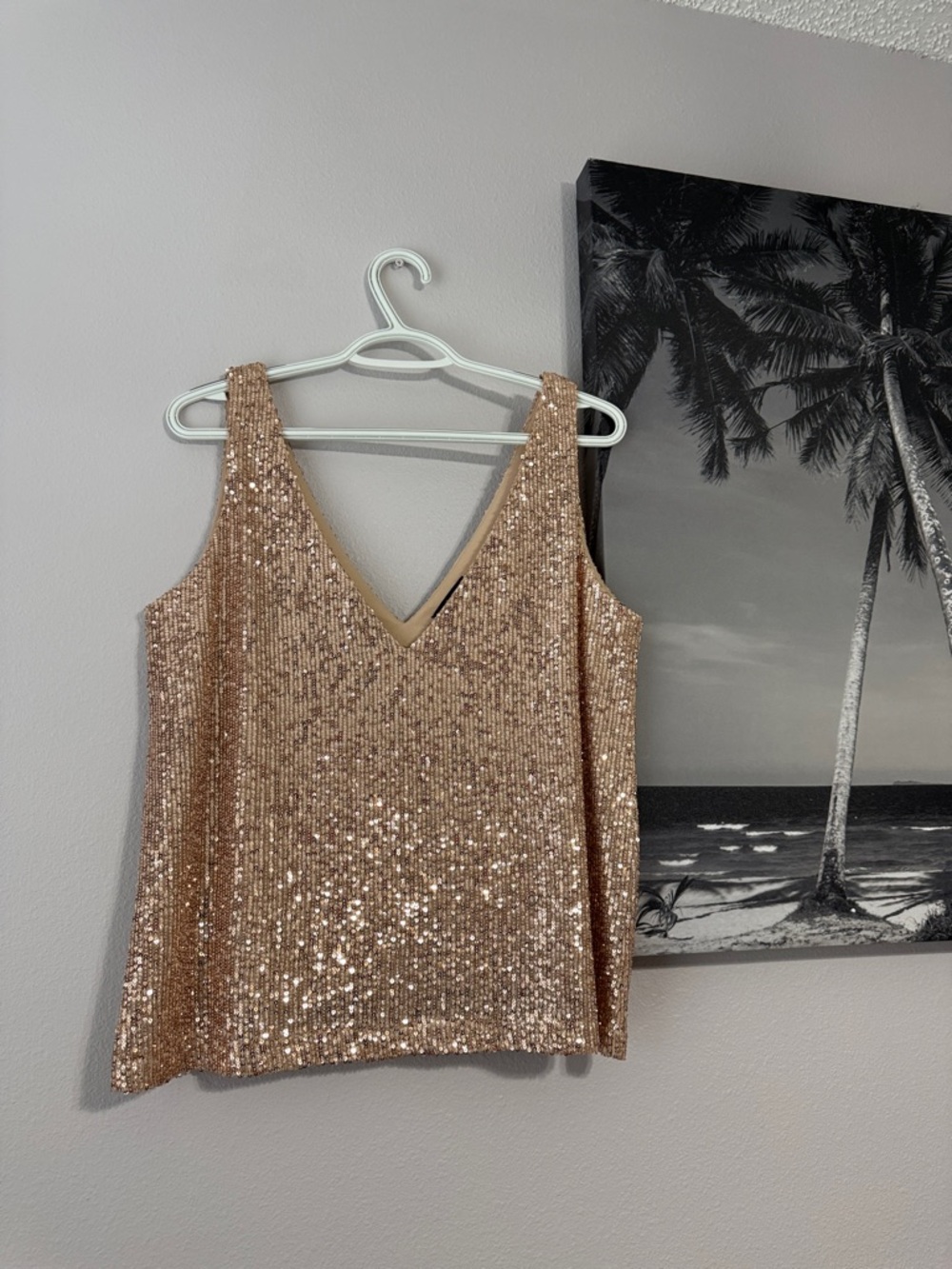 Shinestar Rose Gold Sequin V-Neck Top